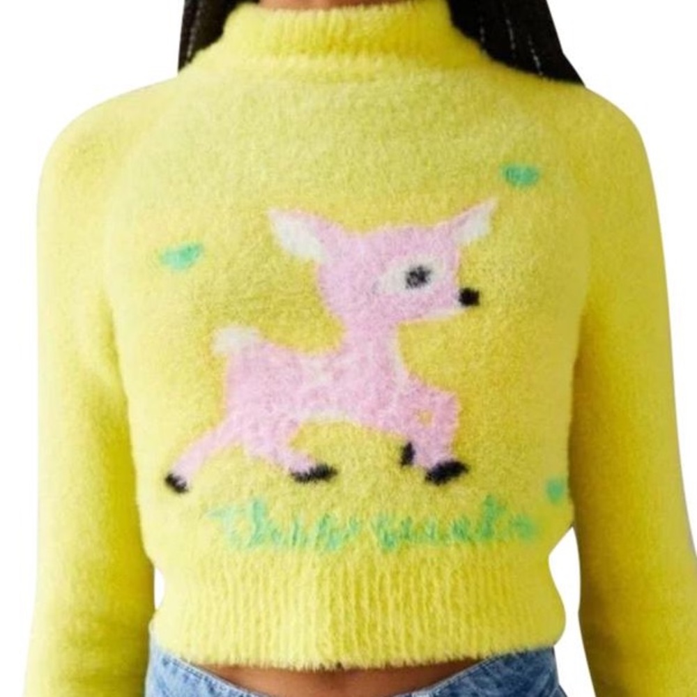 Urban Outfitters Yellow Deer Mock Neck Sweater